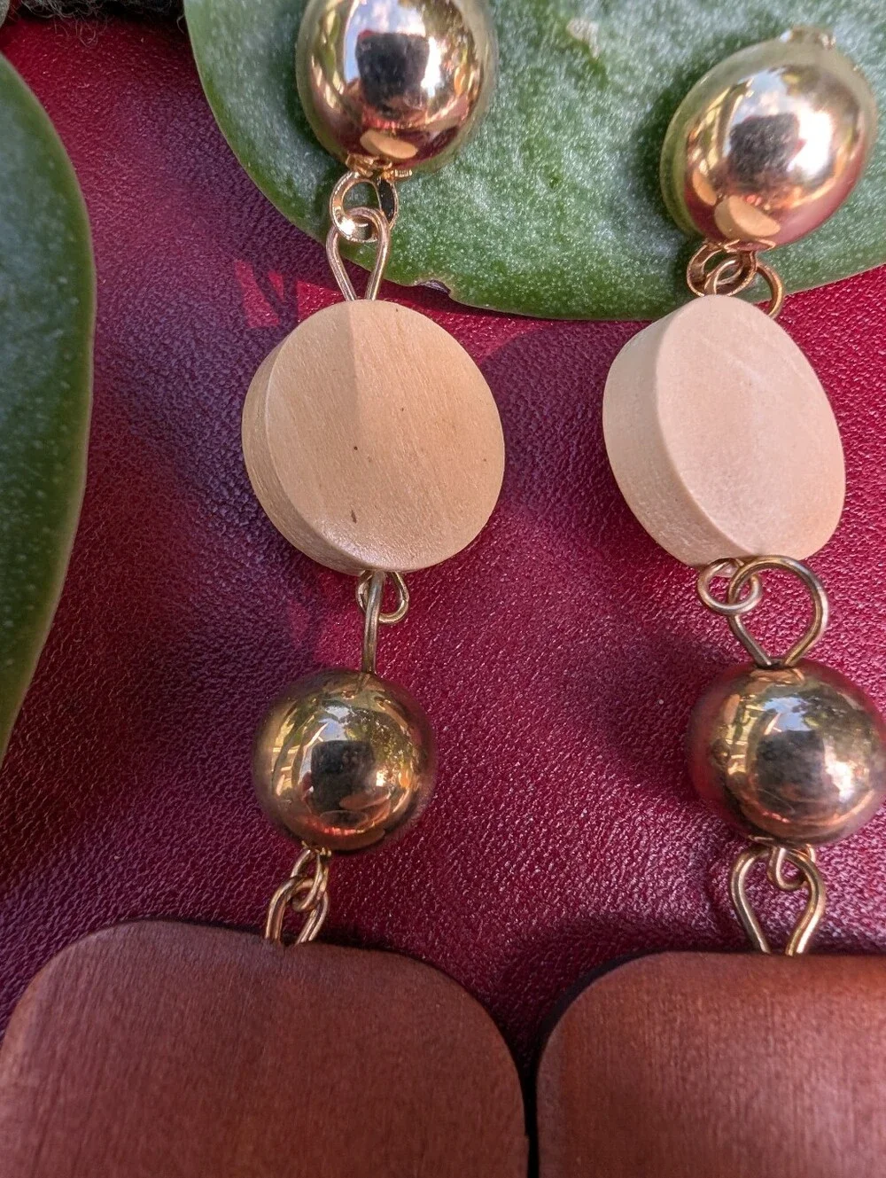 Wood and Gold Drop Earrings - Brown and Gold Chunky Earrings